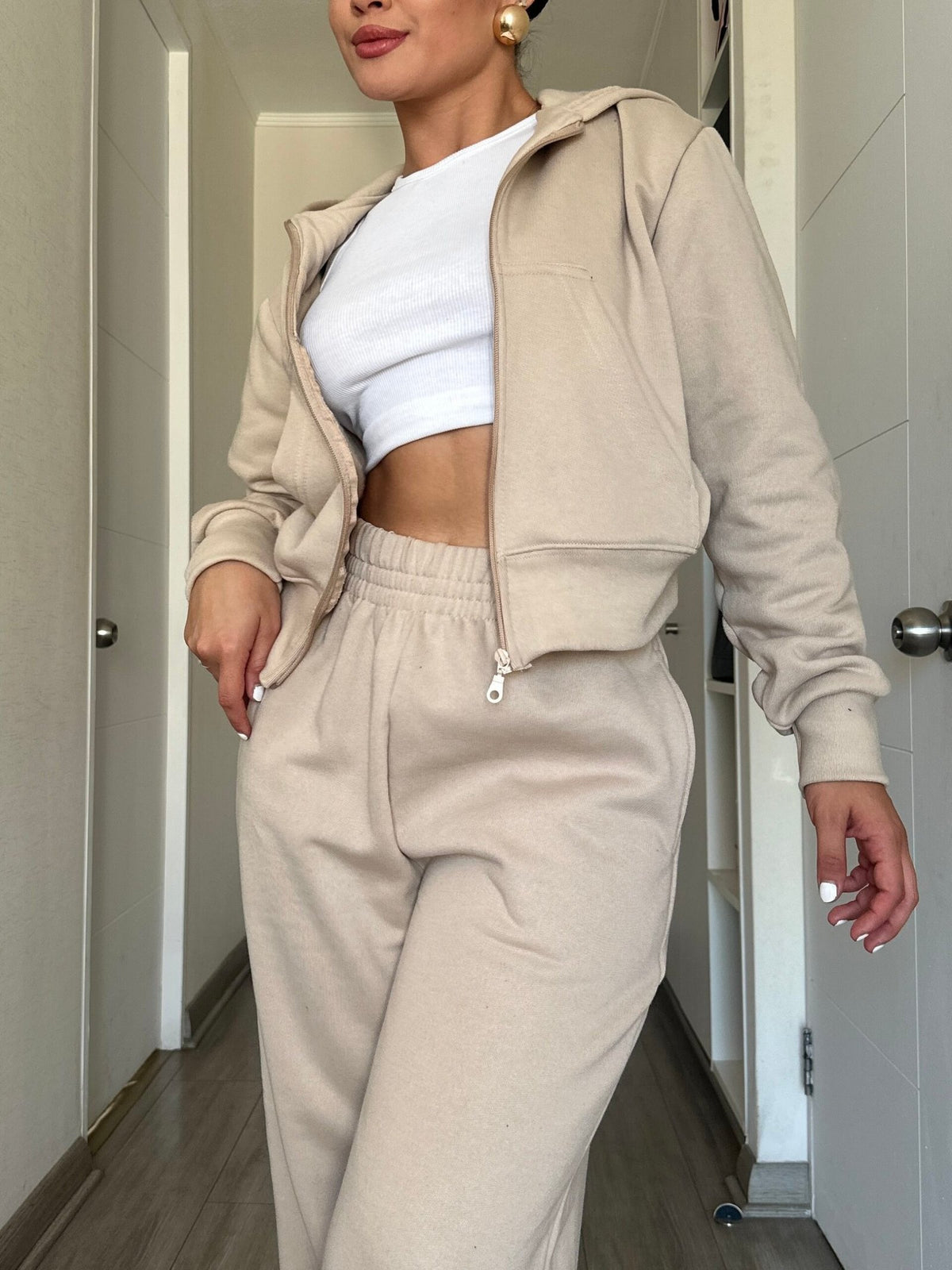 Set Polerón Oversize + Buzo Palazzo Beige · KALES