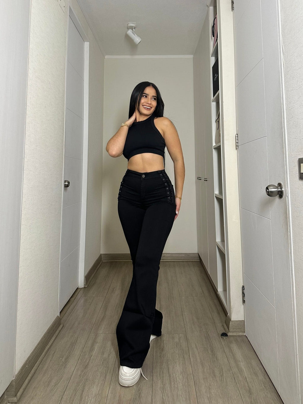 Jeans Flare Negro Trenzado · KL-1756 · Paradise