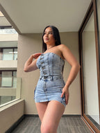 Enterito Denim Falda Short Celeste · KALES
