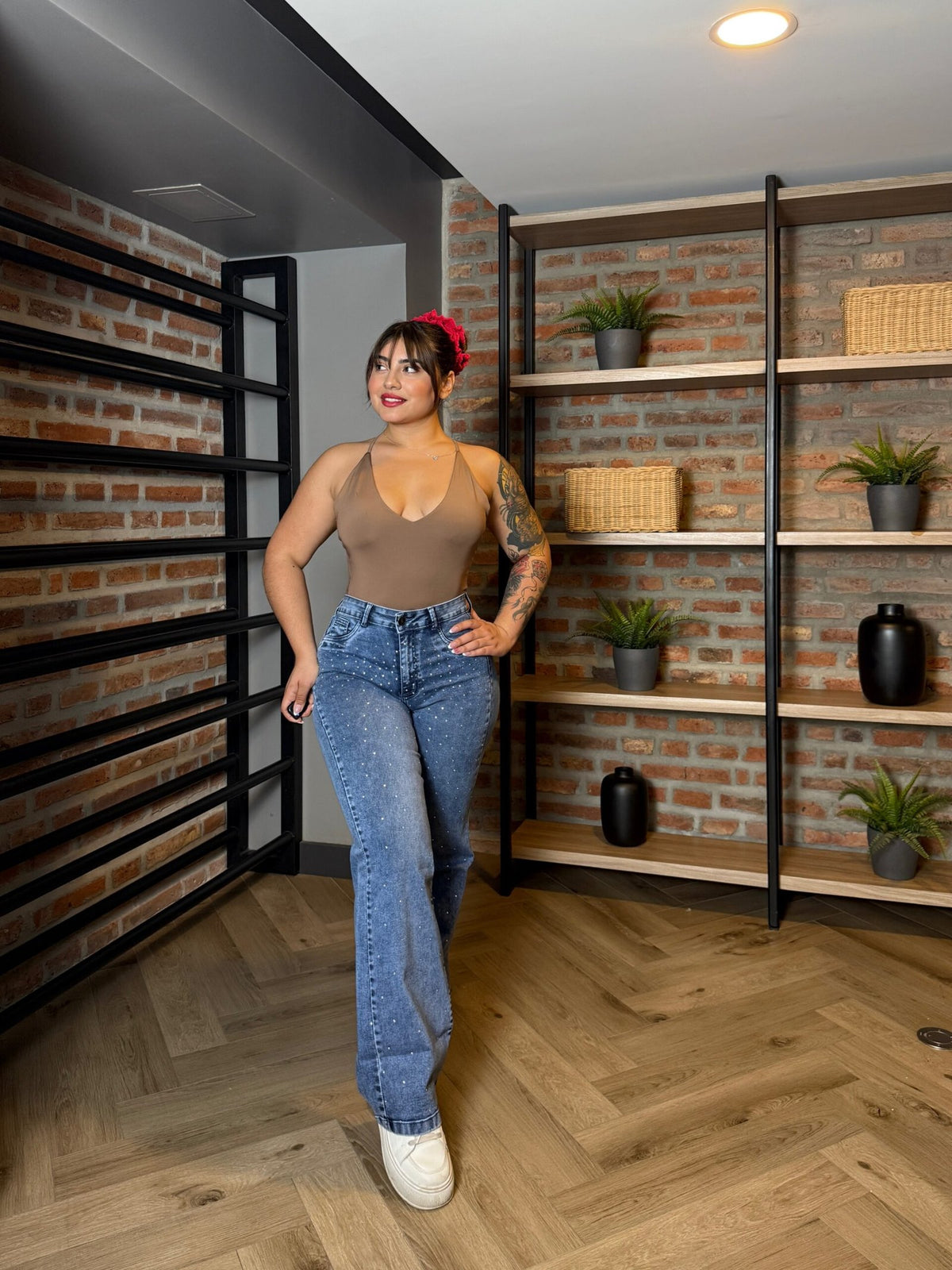 Jeans Wide Leg Celeste con Brillos