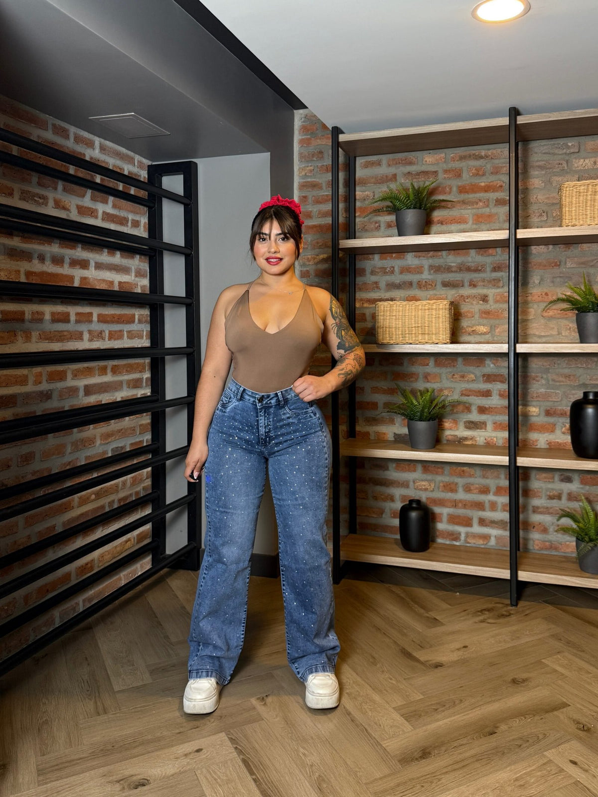 Jeans Wide Leg Celeste con Brillos