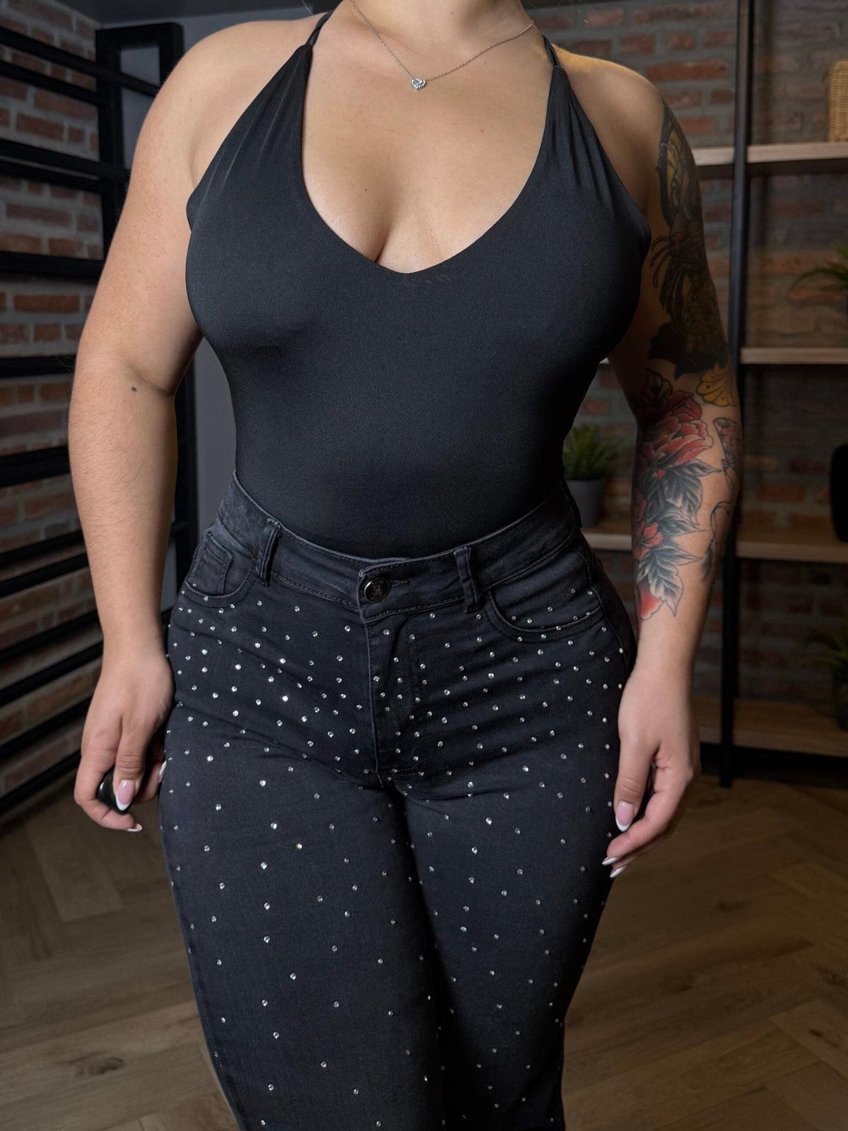 Jeans Wide Leg Negro con Brillos