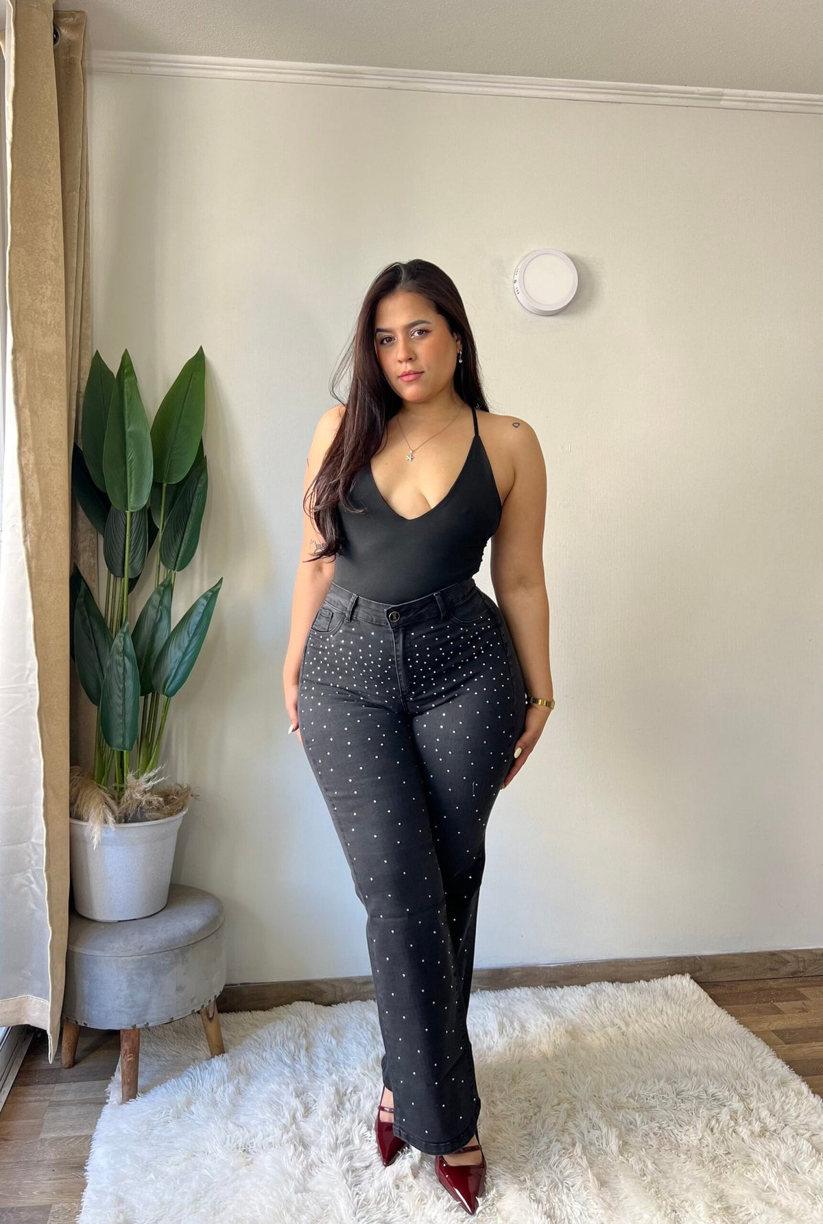 Jeans Wide Leg Negro con Brillos