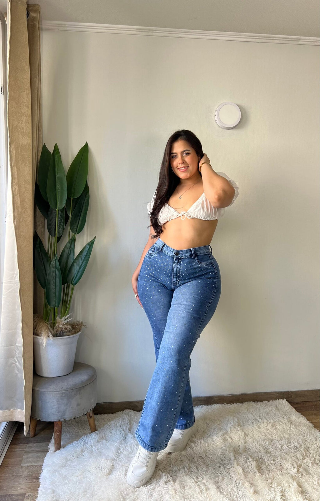 Jeans Wide Leg Celeste con Brillos