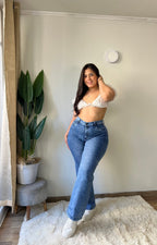 Jeans Wide Leg Celeste con Brillos