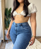 Jeans Wide Leg Celeste con Brillos