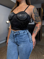 Crop Satín Crystal Negro · KALES