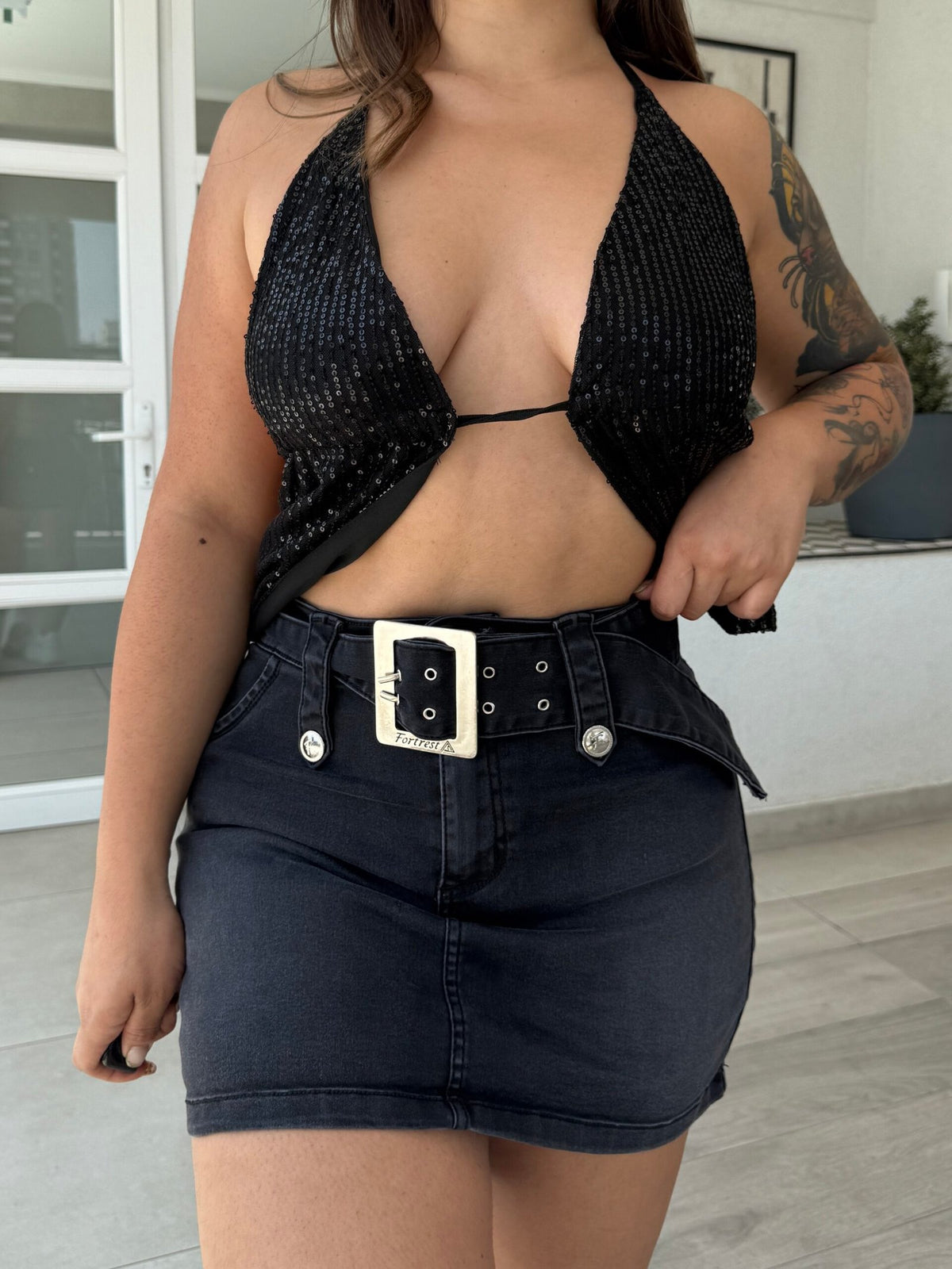 Falda Short Black Icon Negra · For3t