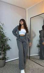 Set Polerón Oversize + Buzo Palazzo Gris Oliva · KALES