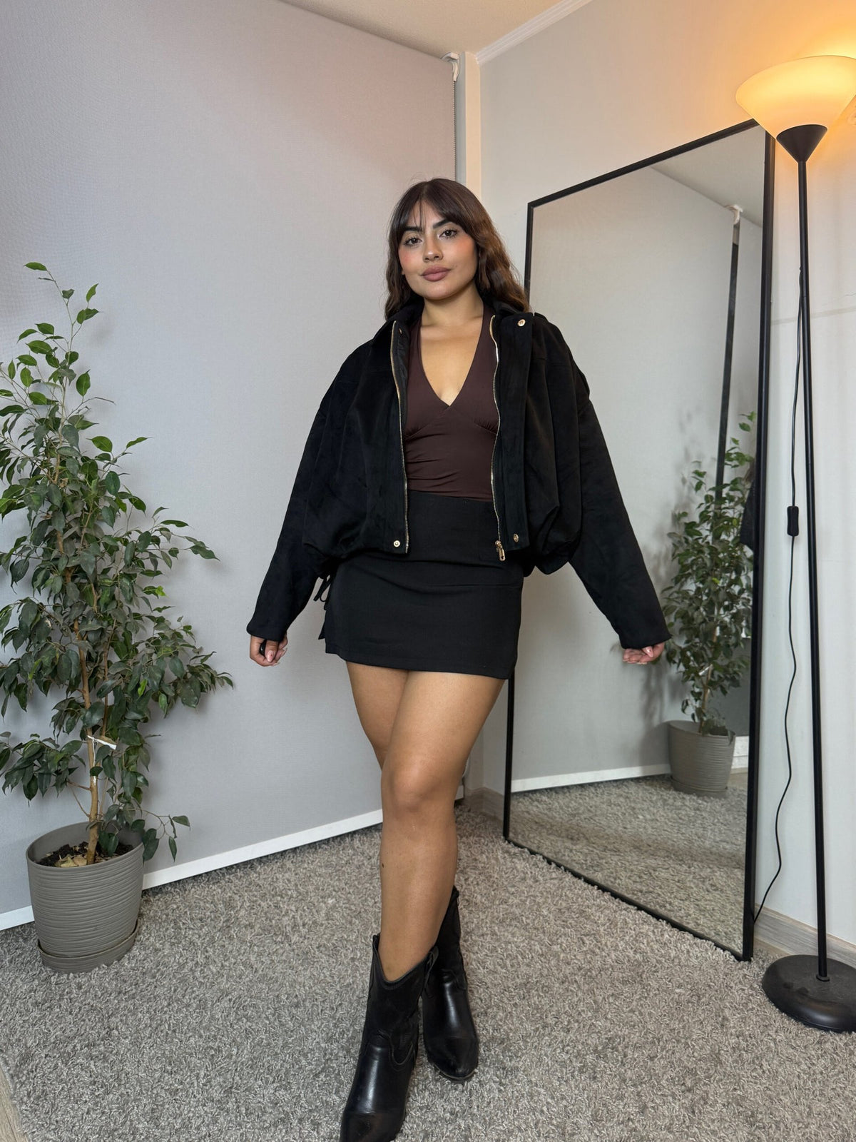 Chaqueta Aviadora Suede Manhattan Negra · KALES