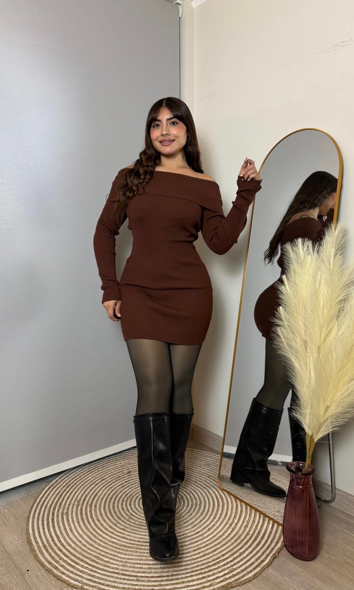 Vestido Bardot Cleopatra Café · KL-743 · KALES