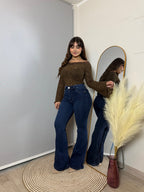 Jeans Flare Azul Levanta Cola · Emporium