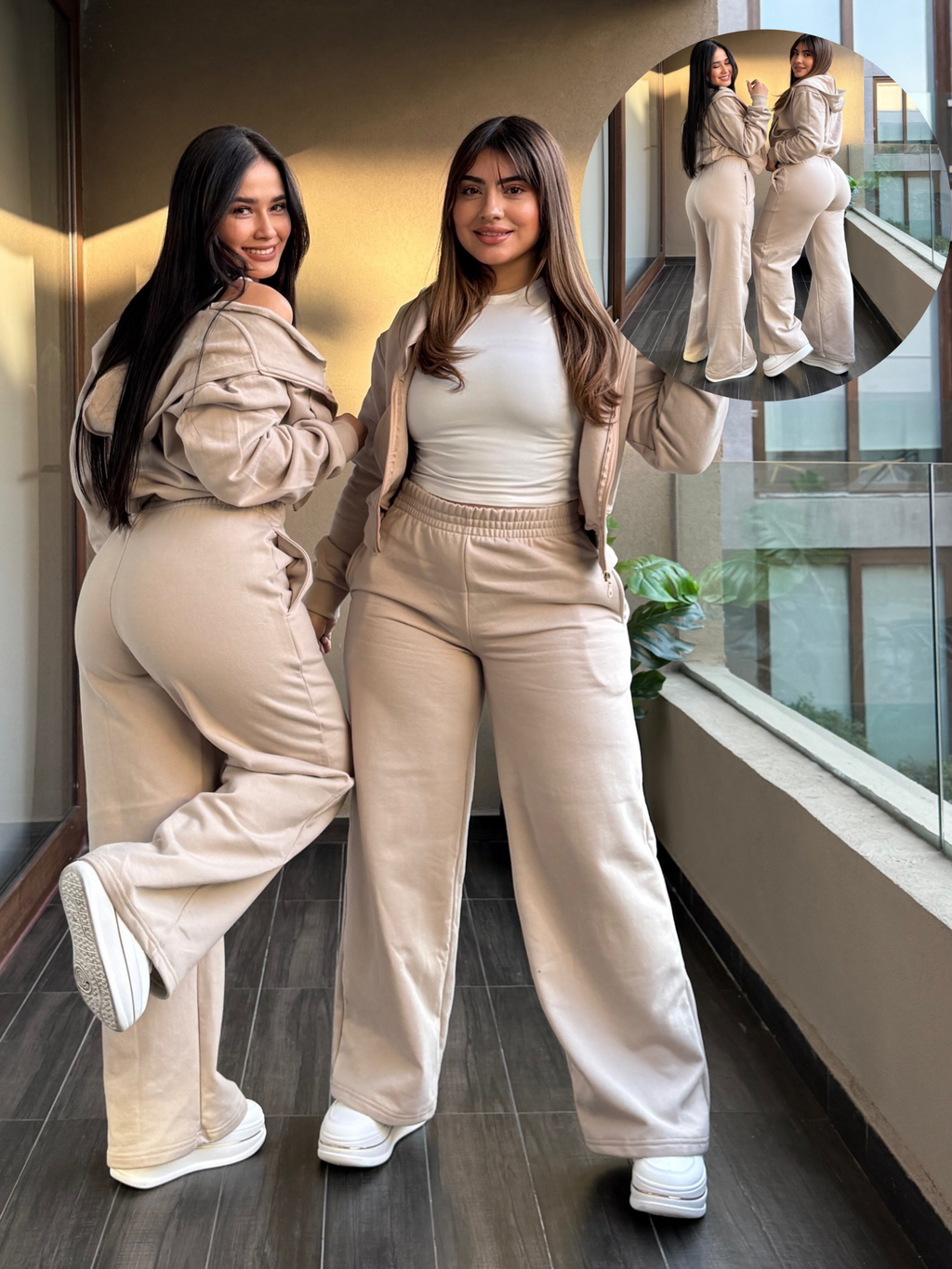 Set Polerón Oversize + Buzo Palazzo Beige · KALES