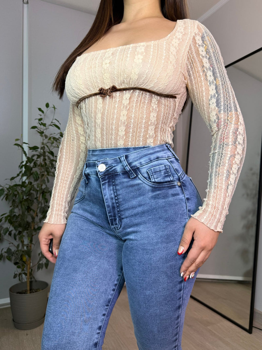 Jeans Skinny Asimétrico Celeste · Emporium